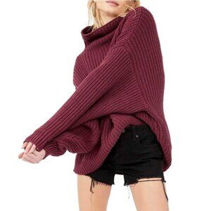 Free People Swim Too Deep Chunky Oversized Turtleneck Sweater Maroon Size Large
